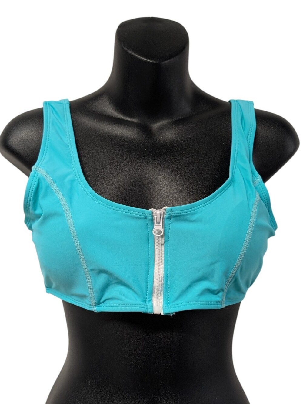 SherryDC Turquoise Zip Front Bikini Top Size S NWT Sporty Swim Crop Top - Picture 2 of 8
